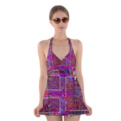 Technology Circuit Board Layout Pattern Halter Dress Swimsuit  by Ket1n9