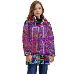 Technology Circuit Board Layout Pattern Kids  Hooded Longline Puffer Jacket by Ket1n9