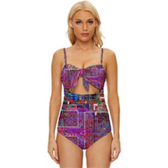 Technology Circuit Board Layout Pattern Knot Front One-piece Swimsuit by Ket1n9