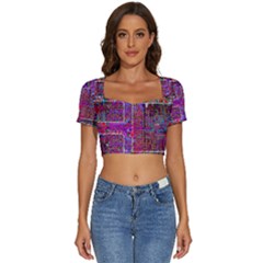 Technology Circuit Board Layout Pattern Short Sleeve Square Neckline Crop Top  by Ket1n9