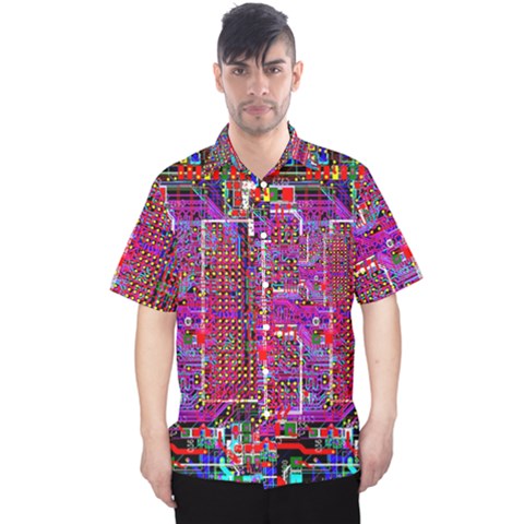 Technology Circuit Board Layout Pattern Men s Hawaii Shirt by Ket1n9