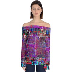 Technology Circuit Board Layout Pattern Off Shoulder Long Sleeve Top by Ket1n9