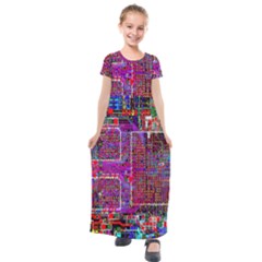 Technology Circuit Board Layout Pattern Kids  Short Sleeve Maxi Dress by Ket1n9