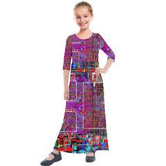 Technology Circuit Board Layout Pattern Kids  Quarter Sleeve Maxi Dress by Ket1n9