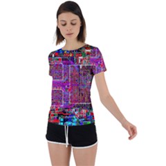 Technology Circuit Board Layout Pattern Back Circle Cutout Sports T-shirt by Ket1n9