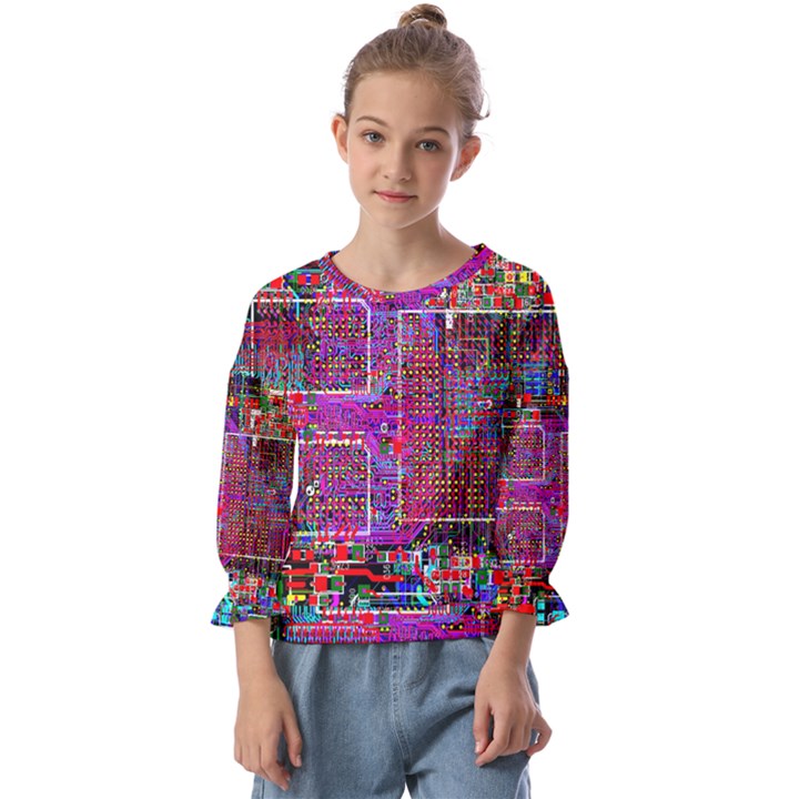 Technology Circuit Board Layout Pattern Kids  Cuff Sleeve Top