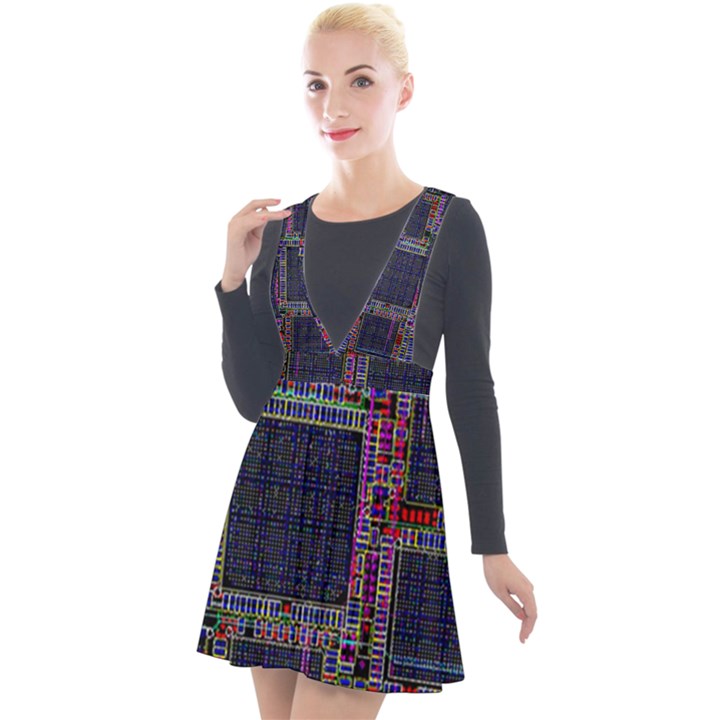 Cad Technology Circuit Board Layout Pattern Plunge Pinafore Velour Dress