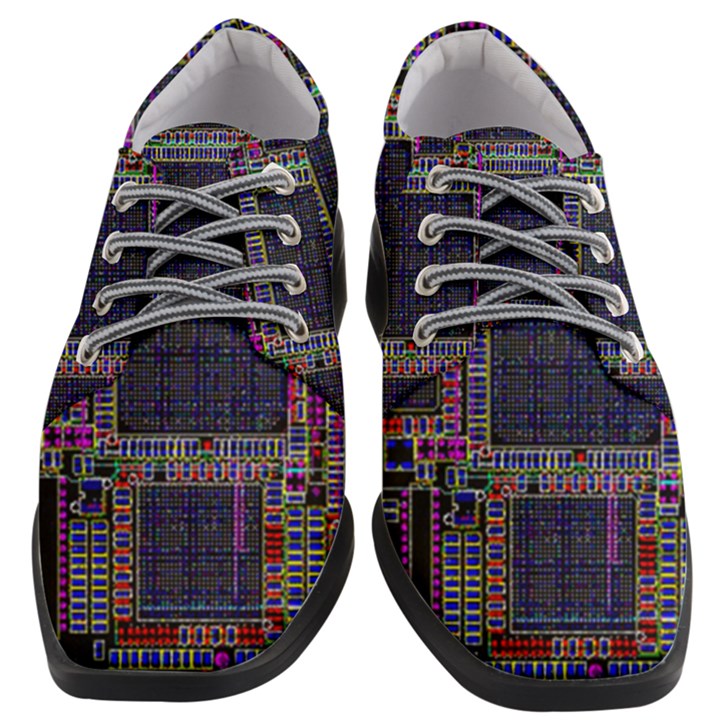 Cad Technology Circuit Board Layout Pattern Women Heeled Oxford Shoes