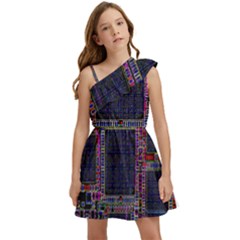 Cad Technology Circuit Board Layout Pattern Kids  One Shoulder Party Dress by Ket1n9