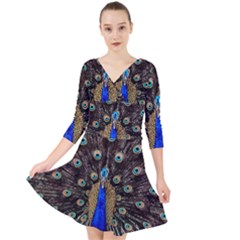 Peacock Quarter Sleeve Front Wrap Dress by Ket1n9