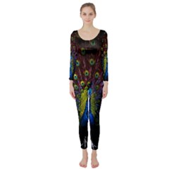 Beautiful Peacock Feather Long Sleeve Catsuit by Ket1n9