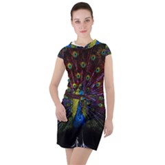 Beautiful Peacock Feather Drawstring Hooded Dress by Ket1n9