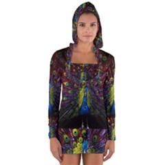 Beautiful Peacock Feather Long Sleeve Hooded T-shirt by Ket1n9