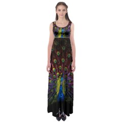 Beautiful Peacock Feather Empire Waist Maxi Dress by Ket1n9