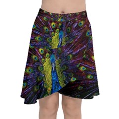 Beautiful Peacock Feather Chiffon Wrap Front Skirt by Ket1n9