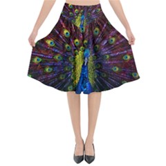 Beautiful Peacock Feather Flared Midi Skirt by Ket1n9