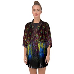 Beautiful Peacock Feather Half Sleeve Chiffon Kimono by Ket1n9