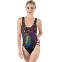 Beautiful Peacock Feather High Leg Strappy Swimsuit View1