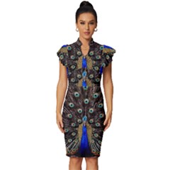 Peacock Vintage Frill Sleeve V-neck Bodycon Dress by Ket1n9