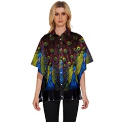 Beautiful Peacock Feather Women s Batwing Button Up Shirt