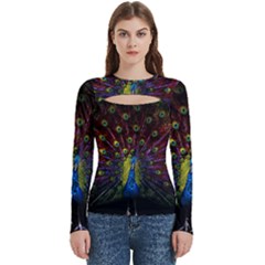 Beautiful Peacock Feather Women s Cut Out Long Sleeve T-shirt by Ket1n9