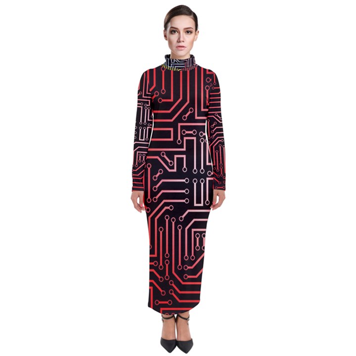 Circuit Board Seamless Patterns Set Turtleneck Maxi Dress