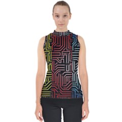 Circuit Board Seamless Patterns Set Mock Neck Shell Top by Ket1n9