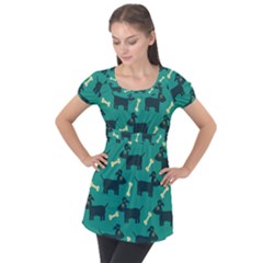 Happy Dogs Animals Pattern Puff Sleeve Tunic Top by Ket1n9