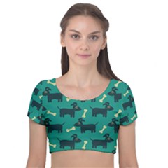 Happy Dogs Animals Pattern Velvet Short Sleeve Crop Top  by Ket1n9