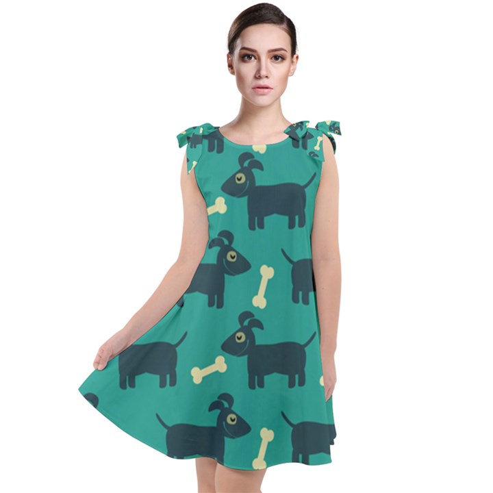 Happy Dogs Animals Pattern Tie Up Tunic Dress