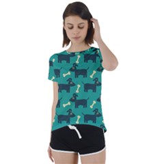 Happy Dogs Animals Pattern Short Sleeve Open Back T-shirt by Ket1n9