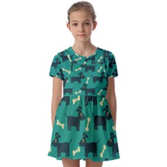 Happy Dogs Animals Pattern Kids  Short Sleeve Pinafore Style Dress by Ket1n9