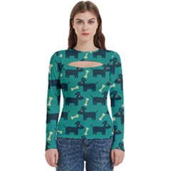 Happy Dogs Animals Pattern Women s Cut Out Long Sleeve T-shirt by Ket1n9