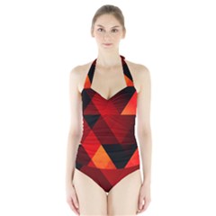 Abstract Triangle Wallpaper Halter Swimsuit by Ket1n9