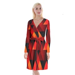 Abstract Triangle Wallpaper Long Sleeve Velvet Front Wrap Dress by Ket1n9