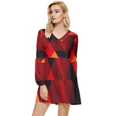 Abstract Triangle Wallpaper Tiered Long Sleeve Mini Dress by Ket1n9