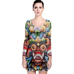 Wood Sculpture Bali Logo Long Sleeve Bodycon Dress by Ket1n9