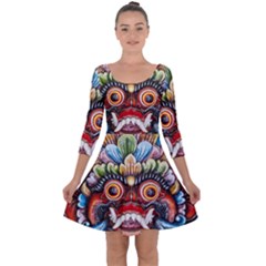 Wood Sculpture Bali Logo Quarter Sleeve Skater Dress by Ket1n9