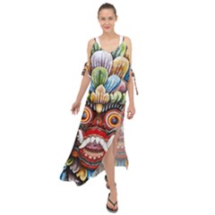 Wood Sculpture Bali Logo Maxi Chiffon Cover Up Dress by Ket1n9