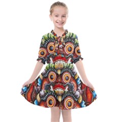 Wood Sculpture Bali Logo Kids  All Frills Chiffon Dress by Ket1n9