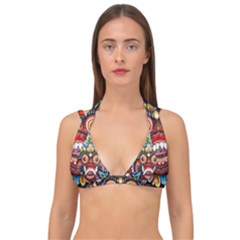 Wood Sculpture Bali Logo Double Strap Halter Bikini Top by Ket1n9