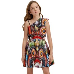 Wood Sculpture Bali Logo Kids  One Shoulder Party Dress by Ket1n9