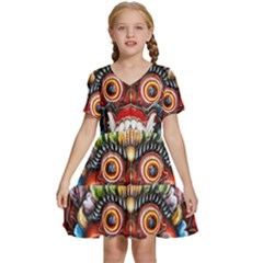 Wood Sculpture Bali Logo Kids  Short Sleeve Tiered Mini Dress by Ket1n9