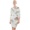 Dinosaur Art Pattern Quarter Sleeve Hood Bodycon Dress View1