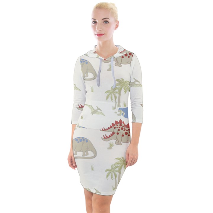 Dinosaur Art Pattern Quarter Sleeve Hood Bodycon Dress