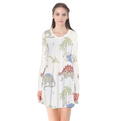 Dinosaur Art Pattern Long Sleeve V-neck Flare Dress by Ket1n9