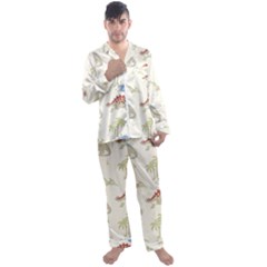 Dinosaur Art Pattern Men s Long Sleeve Satin Pajamas Set by Ket1n9