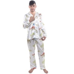 Dinosaur Art Pattern Men s Long Sleeve Satin Pajamas Set by Ket1n9