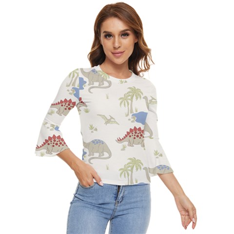 Dinosaur Art Pattern Bell Sleeve Top by Ket1n9