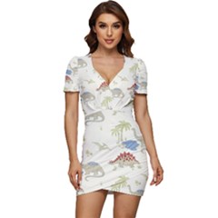 Dinosaur Art Pattern Low Cut Cap Sleeve Mini Dress by Ket1n9